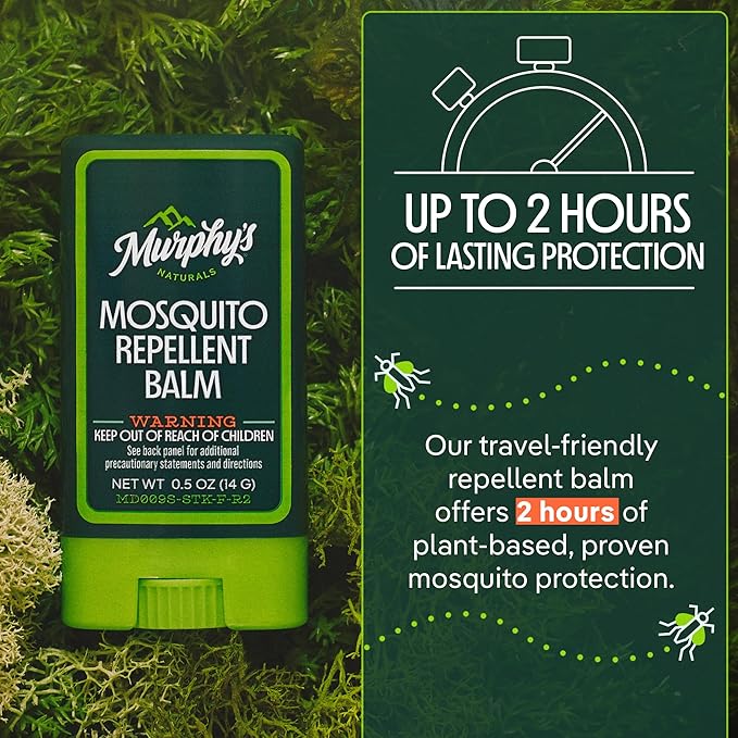 Murphy's Naturals Mosquito Repellent Balm, Plant-Based, 0.5 oz (Pack of 3) | Formulated with cedarwood, lemongrass & rosemary oils; DEET-free*, repels mosquitoes up to 2 hrs & ticks 1 hr; travel-size