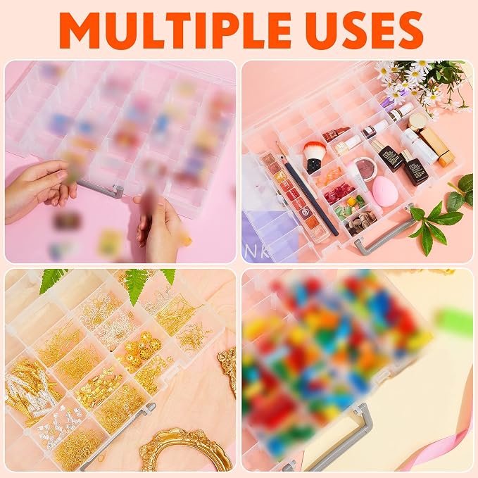 Juexica 1 Pcs Large 48 Grids Plastic Storage Bead Organizer Box, Tackle Box, Compartment Organizer Container with Adjustable Dividers for Jewelry Art Crafts Toys Screw Small Parts (Clear)