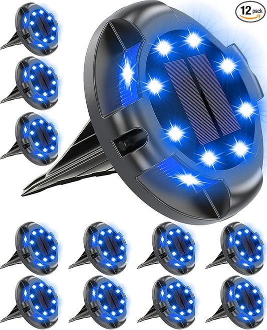 Biling Solar Pathway Lights Outdoor Uplight Sidelight, 12 Packs Blue Bright Solar Ground Lights Waterproof for Yard Walkway Garden Halloween Decorations