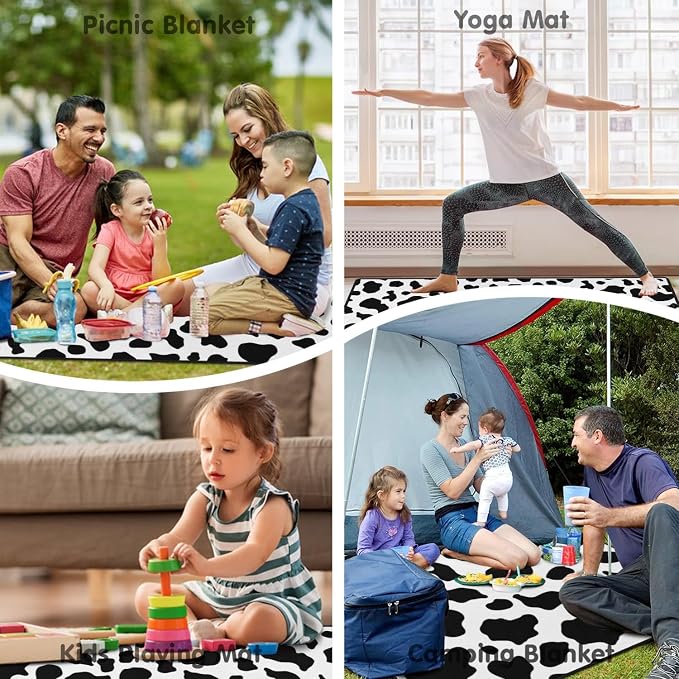 Cow Print Blankets Waterproof Foldable60’‘x80'', Portable Outdoor Picnic Mat Water Resistant for Grass,Padded Lawn & Park Blanket for Camping,Cow Print Stuff