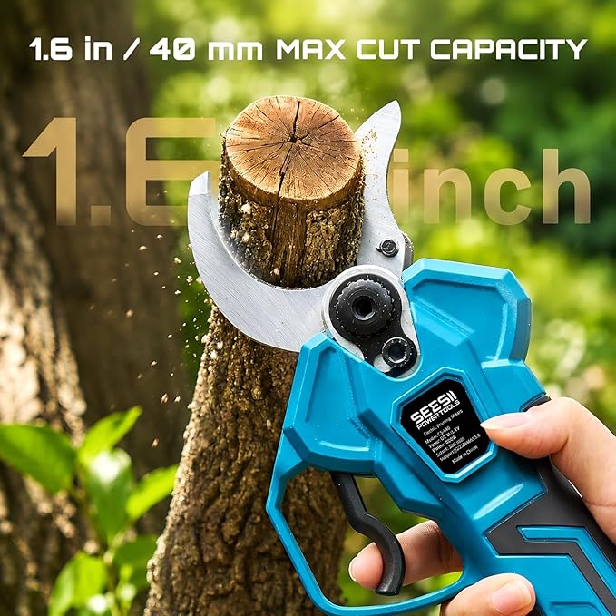 SEESII Electric Pruning Shears Cordless: Up to 1.6" Cutting Diameter Power Pruner - 2 Pcs 4.0Ah Batteries, Brushless Motor, Extra SK5 Blade, 4 Modes Adjustable Branch Cutter for Tree Flower Trimming