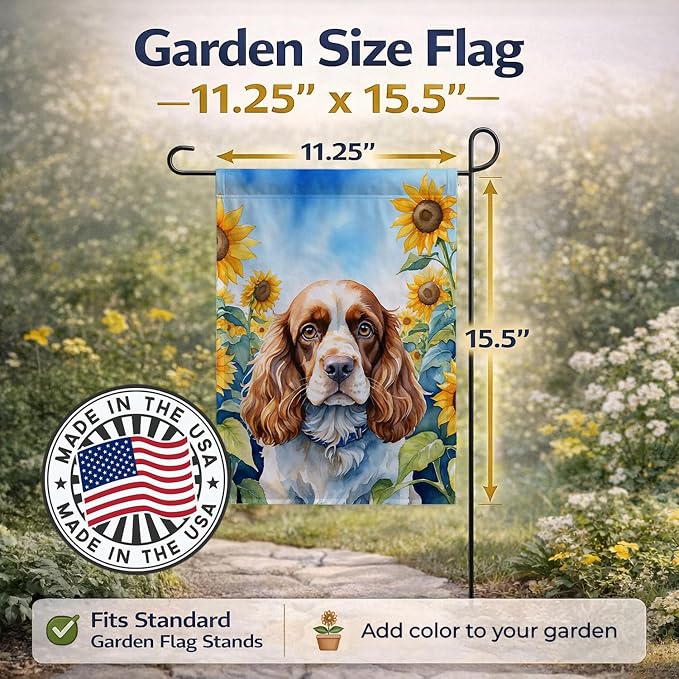 Caroline's Treasures DAC6058GF Cocker Spaniel in Sunflowers Garden Flag Mailbox Flag Decorative Yard Flag Banner Outside Patio Artwork Yard Flower Beds, Garden Size, Multicolor