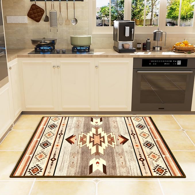 BENRON Western Entryway Rug 2x3, Small Area Rugs for Kitchen, Warm Beige | Southwest aztec Rug,Throw Rugs for Hallway Porch Front Door Washable