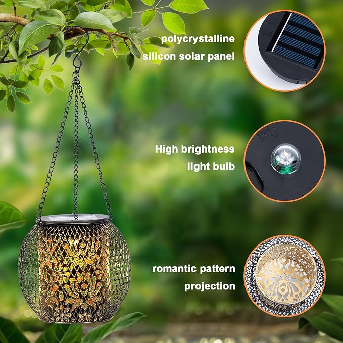 Solar Lanterns Outdoor Waterproof, 4 Pack Hanging Solar Lights Outside Garden Decor, Gifts for Women Mom Grandma Metal Decorative Lantern for Patio Yard Porch Balcony Backyard Lawn