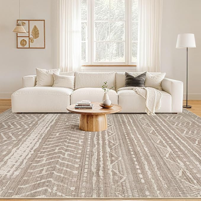Nakagishi Boho 5x7 Area Rug Living Room Rugs Machine Washable Dark Brown | Soft, Pet & Kid Friendly, Carpet for Living Room/Bedroom/Office/Kitchen/Nursery, Daily Home Decor Stain Resistant Moroccan
