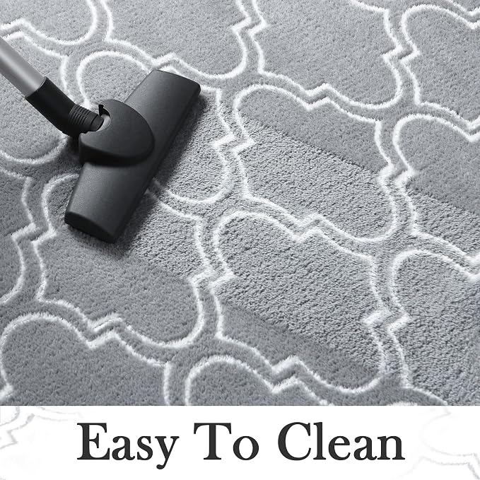 Chicrug 6x9 Shag Geometric Modern Area Rug for Bedroom Living Room | Memory Foam Indoor Carpet, Fluffy Rug for Bedside Room for Family Girls Kids Play Mat, Grey and White