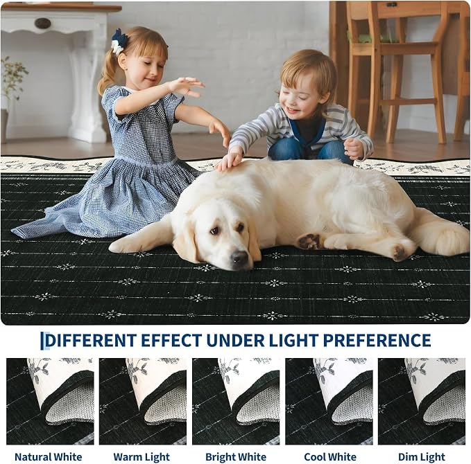 Garvee Scollaped Rugs for Living Room 5x7 Area Rugs for Bedroom Soft Black | Non-Slip Low Pile Neutral Kids Rug Non-Shedding Bordered Nursery Carpet Foldable Thin Mat for Dining Room Kitchen Playroom