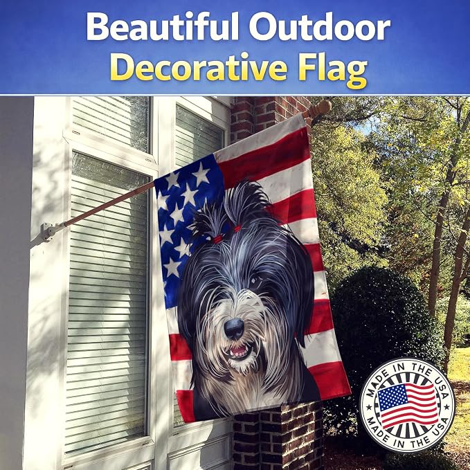 Caroline's Treasures CK6740CHF Tibetan Terrier American Flag House Flag Large Porch Sleeve Pole Decorative Outside Yard Banner Artwork Wall Hanging, Polyester, House Size, Multicolor