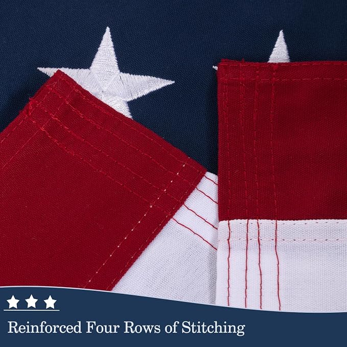 JRED 100% Cotton American Flags for Outside 2x3 FT US Flag Heavy Duty Outdoor Fade Resistant Embroidered Stars Sewn Stripes, Brass Grommets, 250th Anniversary of USA