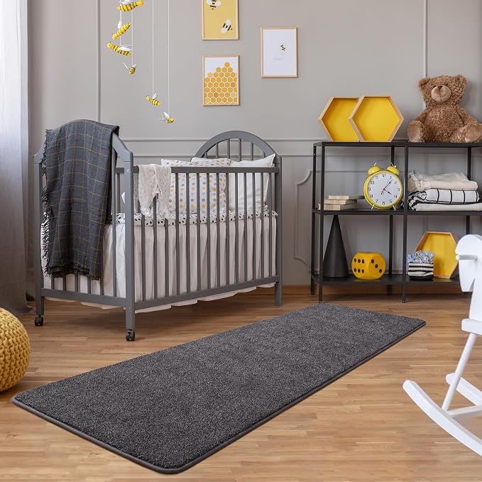 Keeko 2x6 Area Rugs for Living Room,Soft Washable Memory Foam Bedroom Rug | Indoor Throw Rug Low Pile Minimalist Non Slip Carpet for Kids Nursery Classroom Dorm Room Home Decor Dark Grey and White
