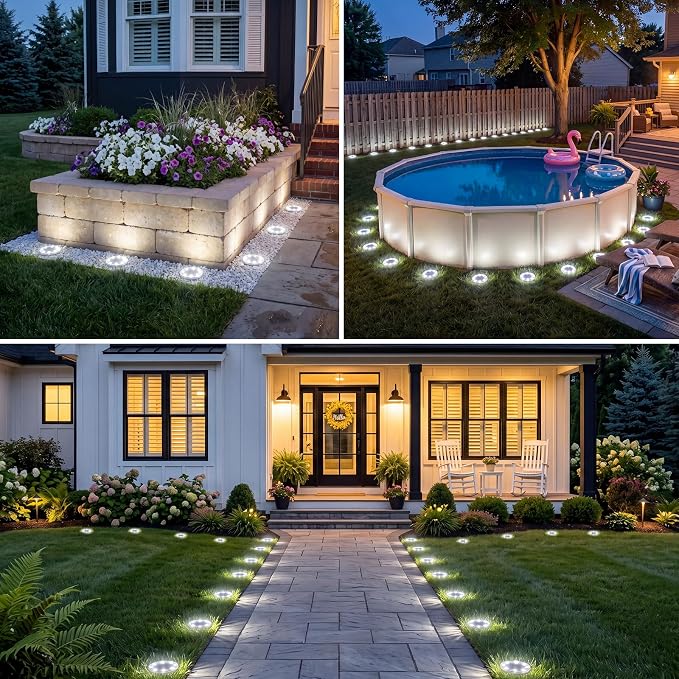 vighep Mini Solar Ground Lights, 12 Pack 2.2 Inch Solar Lights Outdoor Waterproof, Mow‑Over Safe, Upgraded LED Flat Landscape Lighting for Outside Pathway Garden Patio Yard Driveway,Cold White