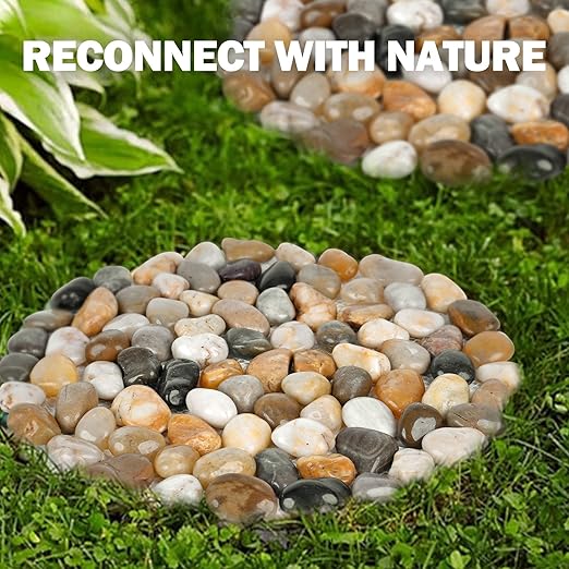 River Rock Stepping Stones Outdoor for Garden Walkway, 10 inch Diameter 6 Pcs Round Shape Paver Step Stones Polished Pebble River Stone Mat for Yard Lawn Patio Pathway Walk Way - Multi-Color