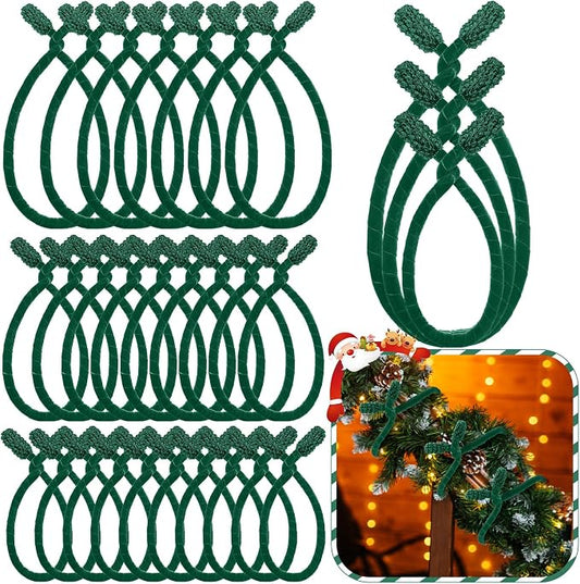 Zhengmy 24 Pcs 20'' 25'' 30'' Christmas Velvet Garland Ties Christmas Decorative Twist Ties for Banister Reusable and Flexible Wreath Twist for Xmas Home Decorations Holiday Craft Wrapping (Green)