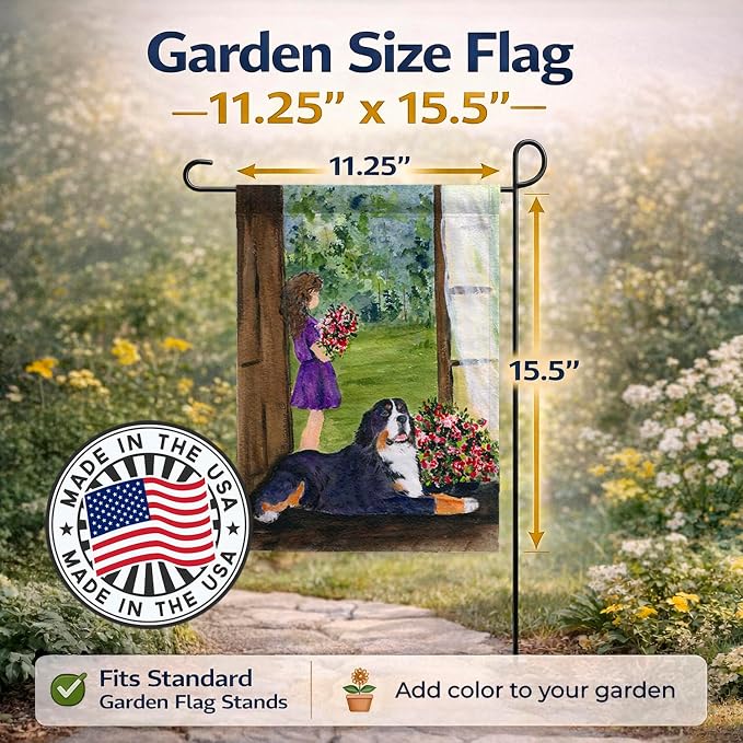 Caroline's Treasures SS8535GF Little Girl with her Bernese Mountain Dog Garden Flag Mailbox Flag Decorative Yard Flag Banner Outside Patio Artwork Yard Flower Beds, Garden Size, Multicolor