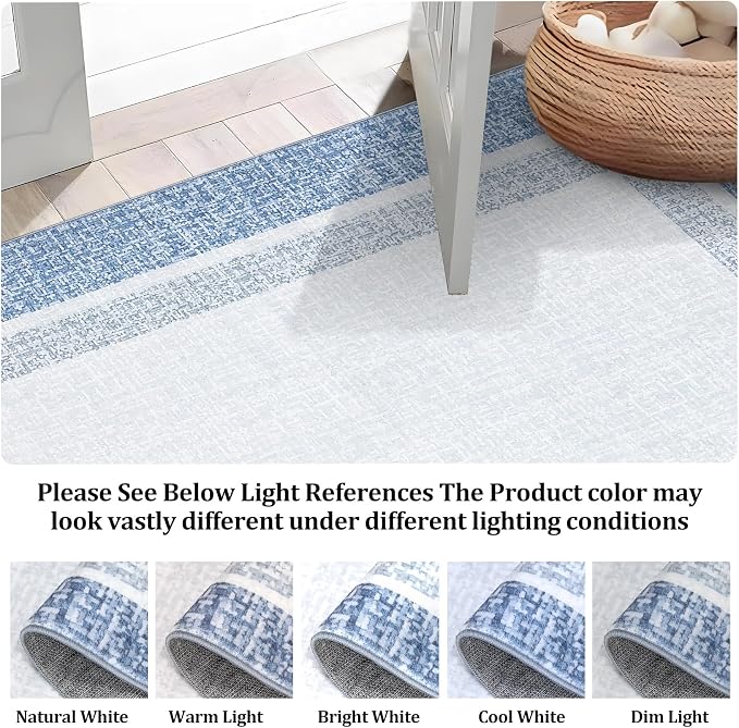 GAOMON Area Rugs 2x6 Modern Runner Rug Washable Bordered Entryway Runners Soft Faux Wool Carpet Contemporary Neutral Non-Slip Long Rug Runner Indoor Accent Hallway Kitchen Runners for Bedroom Blue