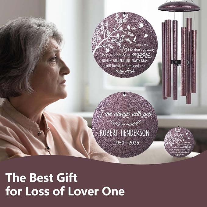 ASTARIN 36" Deep Tone Personalized Wind Chime Memorial, Tree of Life Custom Sympathy Gifts for Loss of Mom/Dad, Bird Remembrance Wind Chimes for Grieving Funeral Condolences(Produced in Texas)