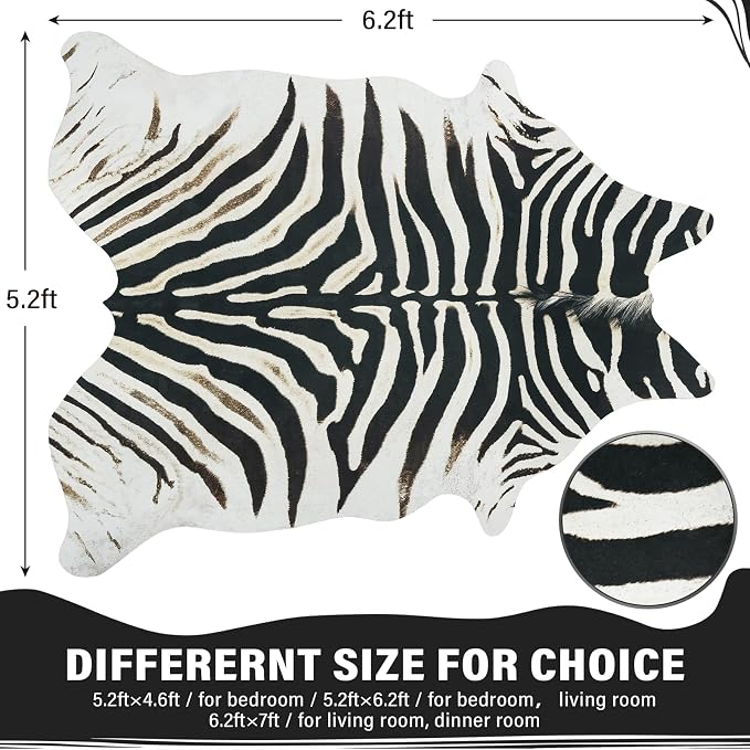 AROGAN Western Faux Zebra Rug, Sturdy Zebra Hide Rugs, Non-Slip 5.2x6.2 Ft | Premium Animal Skin Print Rug for Wall Decor, Western Floor Carpet for Bedroom Living Room, Black and White
