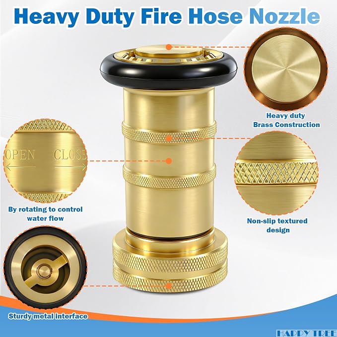 Happy Tree 1" NPSH Fire Hose Nozzle 100 psi 36 gpm Brass Fire Equipment Heavy Duty Industrial Jet Fog Spray Nozzle