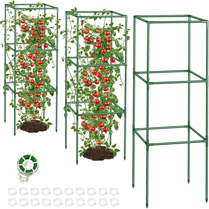 Square Tomato Cages for Garden: 3 Pack Heavy Duty Plant Cage - 48.5in Adjustable Height Tomato Plant Support cage for Flowers, Fruits, Vegetable