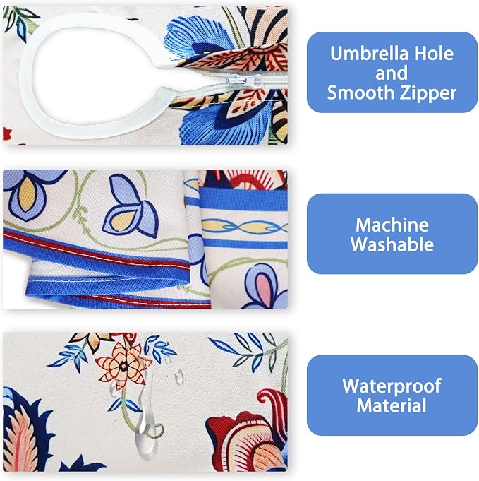 Vintage Flowers Outdoor Oval Tablecloth with Umbrella Hole 54" x 72" Waterproof Zipper Table Cloth for Patio Table - Ideal Tablecloths for Picnics, Camping, and Yard Use
