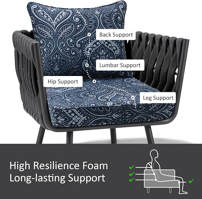 Unimatta Outdoor Patio Chair Cushions Set, 22" x 22", Set of 2, Water-Repellent, Fade Resistant, Deep Seat Bottom and Back Cushion for Backyard, Couch, Sofa and Patio Furniture, Damask Blue Flower