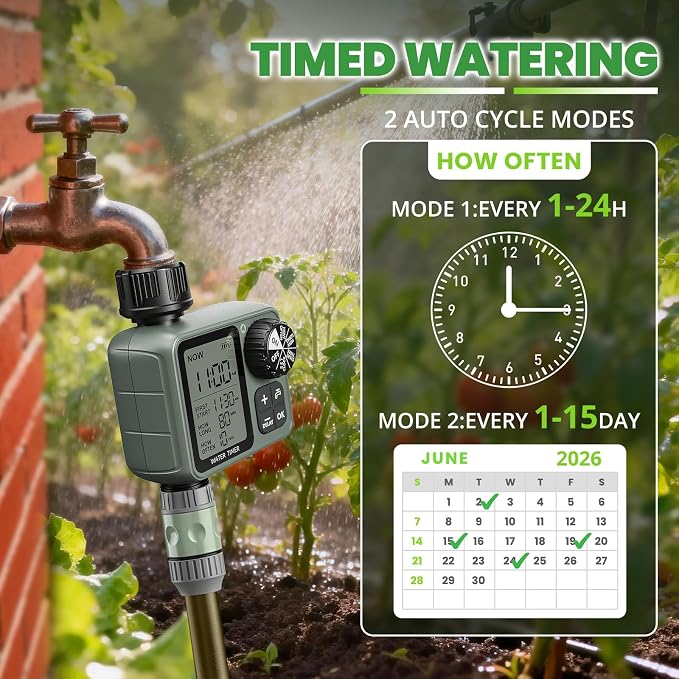 Water Timer for Garden Hose Sprinkler Timer with Rain Delay/Manual/Automatic Mode Hose Timers for Watering Drip Irrigation System for Lawn Yard Garden, Daily and Holiday Outings