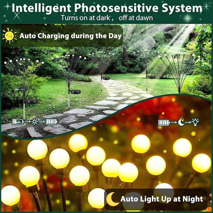 6-Pack Garden Solar Lights, 48 LED Solar Lights Outdoor for Garden Decor, Waterproof Firefly Light Outdoor (Sway by Wind), Swaying Light for Outside Yard Pathway Landscape Decorations (Warm White)
