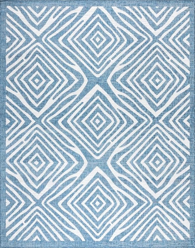 Gertmenian Indoor Outdoor Area Rug, Classic Flatweave, Moroccan Collection II, Stain & UV Resistant Carpet, Deck, Patio & Mudroom, 5x7 Standard, Navy Blue Ivory Tribal Safari, 19494