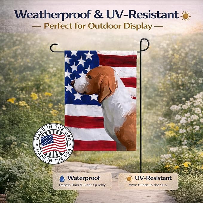 Caroline's Treasures CK6506GF Drever Dog American Flag Garden Flag Mailbox Flag Decorative Yard Flag Banner Outside Patio Artwork Yard Flower Beds, Garden Size, Multicolor
