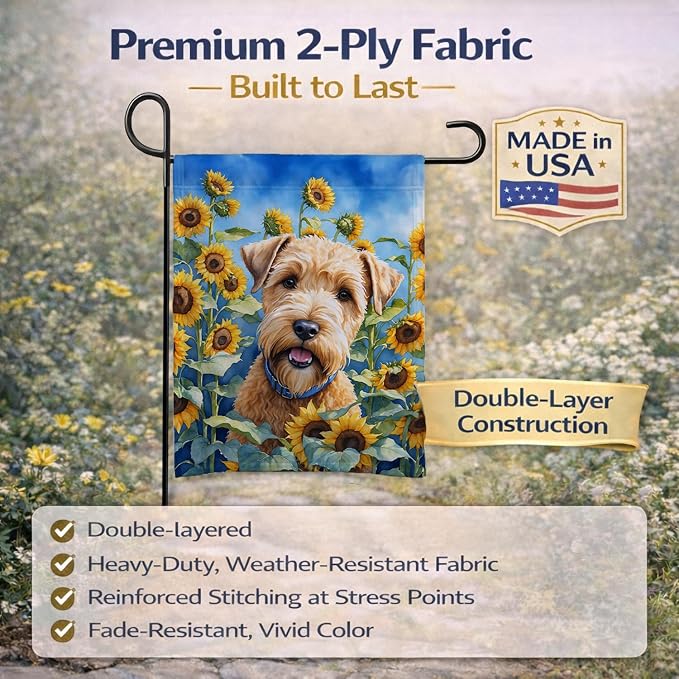 Caroline's Treasures DAC6175GF Wheaten Terrier in Sunflowers Garden Flag Mailbox Flag Decorative Yard Flag Banner Outside Patio Artwork Yard Flower Beds, Garden Size, Multicolor