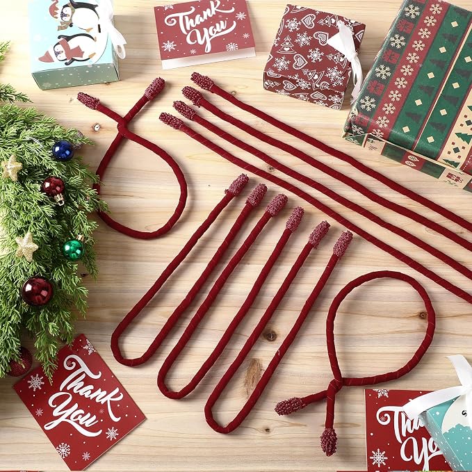 Zhengmy 16 Pcs 25 Inches Christmas Velvet Garland Ties Christmas Decorative Twist Ties for Banister Reusable and Flexible Twist for Xmas Home Decorations Holiday Craft Wrapping(Burgundy)