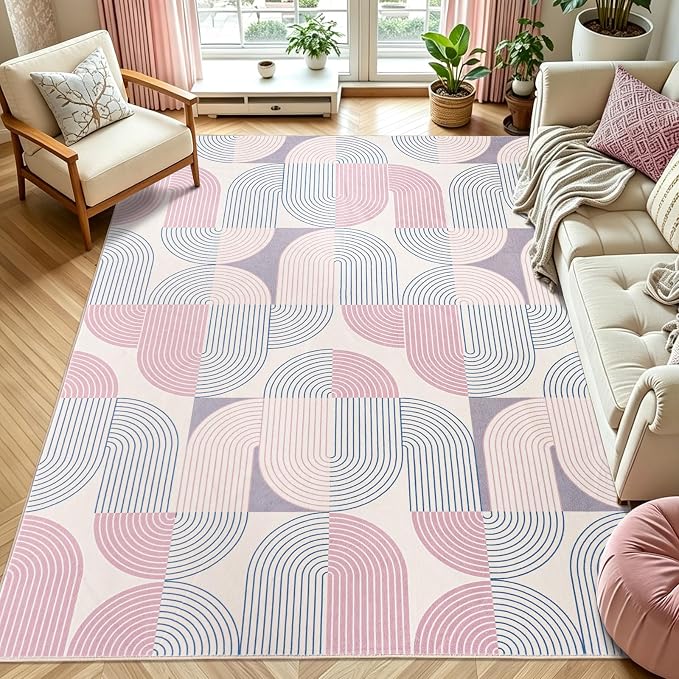 Washable Area Rugs for Bedroom Living Room 4x6 ft, Non-Slip Modern Rug | Stain Resistant, Low Pile, Soft Carpet Indoor Floor Boho Carpet for Kitchen Front Door Entrance Office Kids Room, Purple