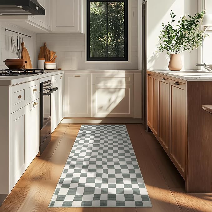 jinchan 2x6 Runner Rug Modern Checkered Geometric Lattice Hallway Rug, Grey | Soft, Non-Slip, Floor Carpet, Kid-Friendly, Kitchen, Nursery, Bedroom, Laundry Room, Entryway, Bathroom, Kids Room