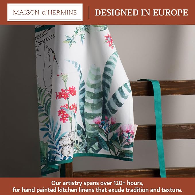 Maison d' Hermine Aprons for women with Pocket 100% Cotton (27.50"x31.50") | Adjustable Neck Strap & long ties Apron Men Chef Wedding Cooking Gardening Server Maid
