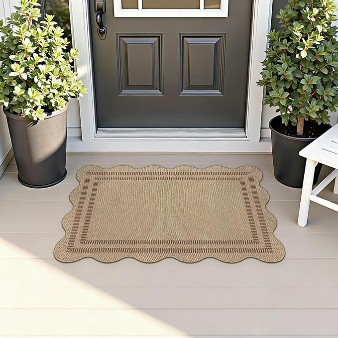 Easy Jute Outdoor Mats for Front Door, 2x3 Small Washable Kitchen Rugs, Farmhouse Brown Throw Rug Non Slip Indoor Outdoor Carpet for Entryway Porch Foyer