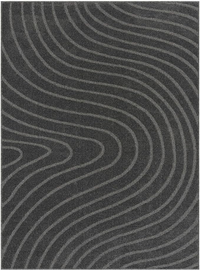 LUXE WEAVERS Modern Geometric Wave Anthracite 2x3 Area Rug