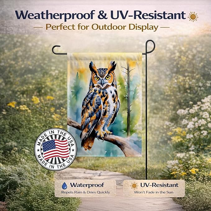 Caroline's Treasures Great Horned Owl Garden Flag Mailbox Flag Decorative Yard Flag Banner Outside Patio Artwork Yard Flower Beds, Garden Size, Multicolor