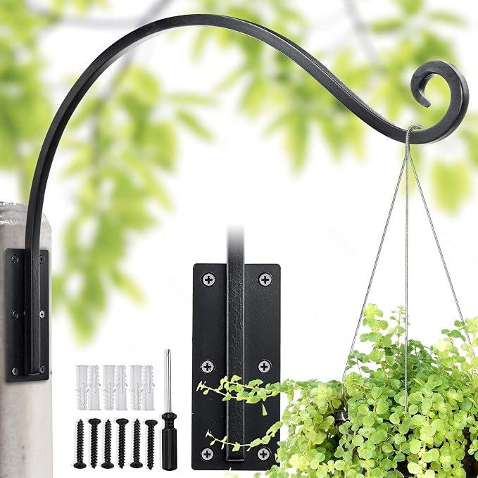 Lifyzoon Heavy Duty Plant Hanger Bracket (22"/Black) Outdoor Hand-Forged Hanging Plant Bracket Durable and Stable Bird Feeder Hanger