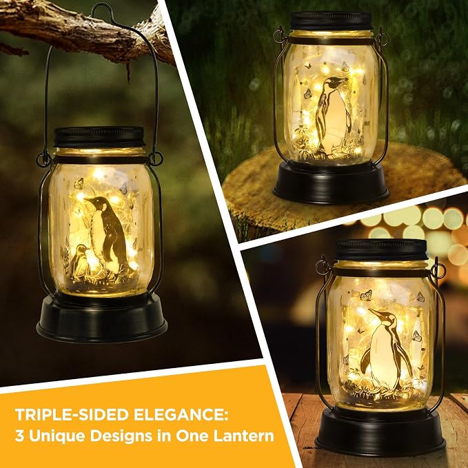 kyoryuger Penguin Gifts for Women/Men Penguin Solar Lanterns Mom Birthday Animal Lovers Lantern Animal Memorial Lights Solar Garden Decoration for Yard, Patio,Backyard,Porch Torches