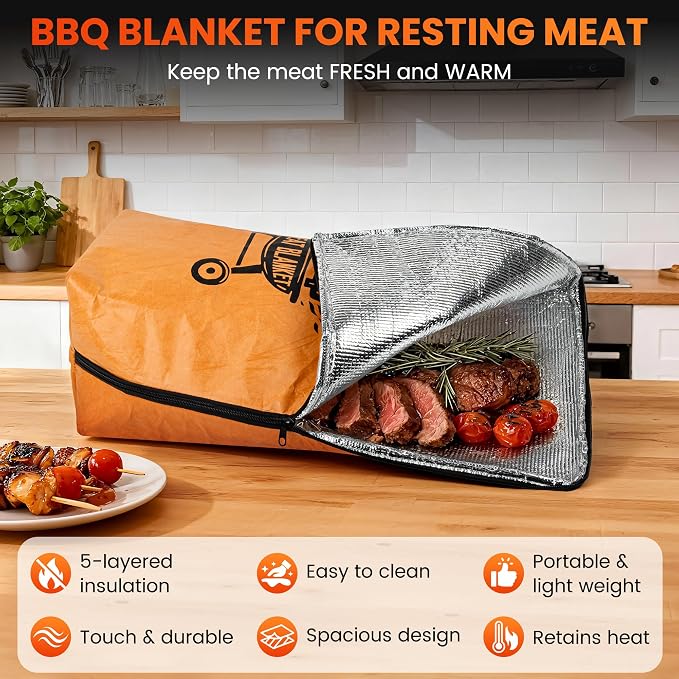 21in BBQ Meat Resting Blanket – Insulated Brisket Resting Bag, Keeps Meat Hot & Juicy for Hours, No Cooler Needed, Professional BBQ Resting System for Smoker & Grill