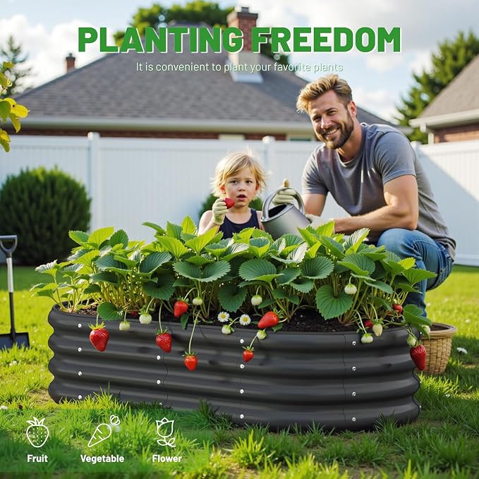 Galvanized Steel Raised Garden Beds, 4x2x1ft-2PCS for Lightweight Planter Boxes Outdoor with Easy Assembly, Oval Large Gardening Box for Vegetables, Fruits, Flower,Black