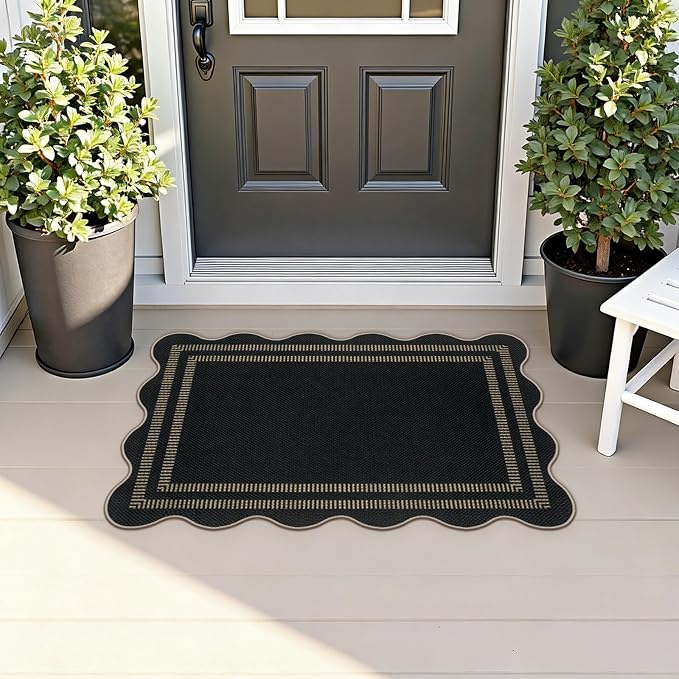 Easy Jute Outdoor Mats for Front Door, 2x3 Small Washable Kitchen Rugs, Farmhouse Black Throw Rug Non Slip Indoor Outdoor Carpet for Porch Entryway Foyer