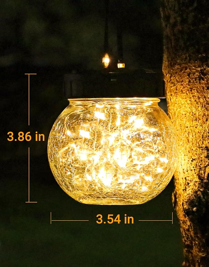 PARTPHONER Solar Lanterns Solar Lights Outdoor Waterproof 18-Pack, Solar Powered Hanging Lights Cracked Glass Hanging Globes for Christmas Decoration, Shepherd Hook, Garden Tree Ornaments