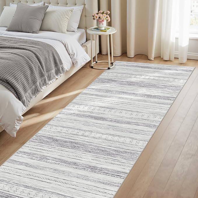 Tortania Area Rug 2x6 Runner Rugs - Washable Soft Neutral Boho Moroccan Farmhouse Rug Indoor Floor Carpet for Living Room Bedroom Kitchen Entryway Under Dining Table Home Office Decor - Grey