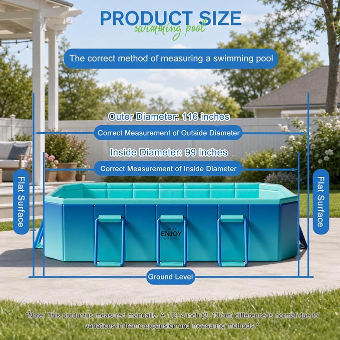 Large Foldable Pool, Non Inflatable Swimming Pool, Foldable Pool for Adults and Kids, Thickened Portable Collapsible Pool for Backyard and Outdoor Use, 116" x 65" x 21"