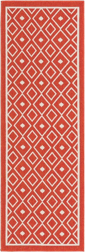 Unique Loom Outdoor Trellis Collection Area Rug - Kafes (2' x 6' 1" Runner, Rust Red/ Ivory)