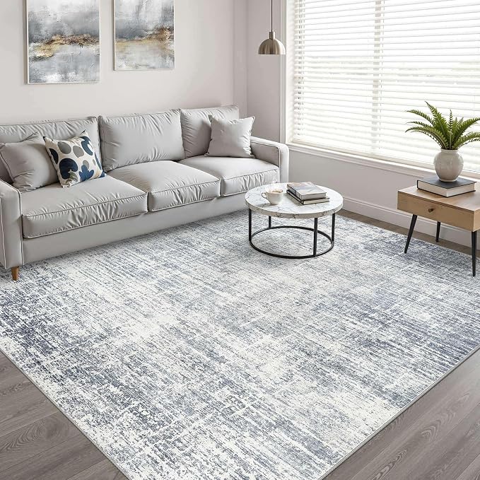LOONGRUG 10x14 Area Rugs Washable Neutral Modern Rug for Living Room Blue | Large Abstract Soft Stain Resistant Indoor Non-Slip Carpet for Bedroom Nursery Kids Office Playroom Dining Room