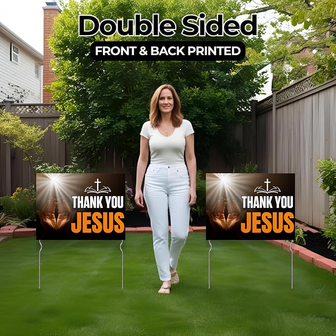 Thank You Jesus Yard Sign by DC | 24"x18" Double Sided Church Garden Sign with 13” Metal Stakes | Outdoor Signs Waterproof for Lawn, Patio, Sidewalk & House | Set of 3 | Made in USA