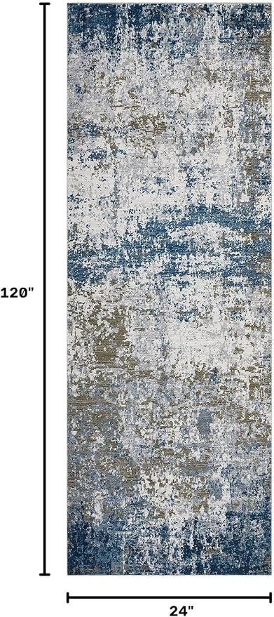 ROYHOME Modern Abstract 2x10 Runner Rug Non Slip, Navy | Non Shedding Rug Low Pile Stain Resistant for Bedroom Hallway Kitchen