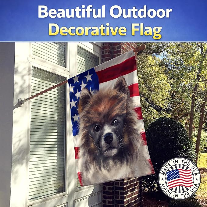 Caroline's Treasures CK6510CHF Elo Dog American Flag House Flag Large Porch Sleeve Pole Decorative Outside Yard Banner Artwork Wall Hanging, Polyester, House Size, Multicolor